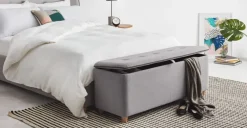 Banco con almacenaje tapizado Burcot – Gris en contraste