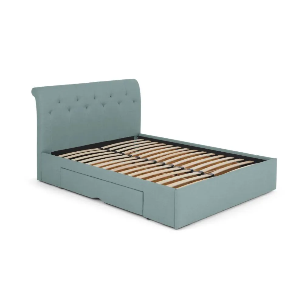 Cama con Almacenamiento Linnell – Tejido Azul Bondi