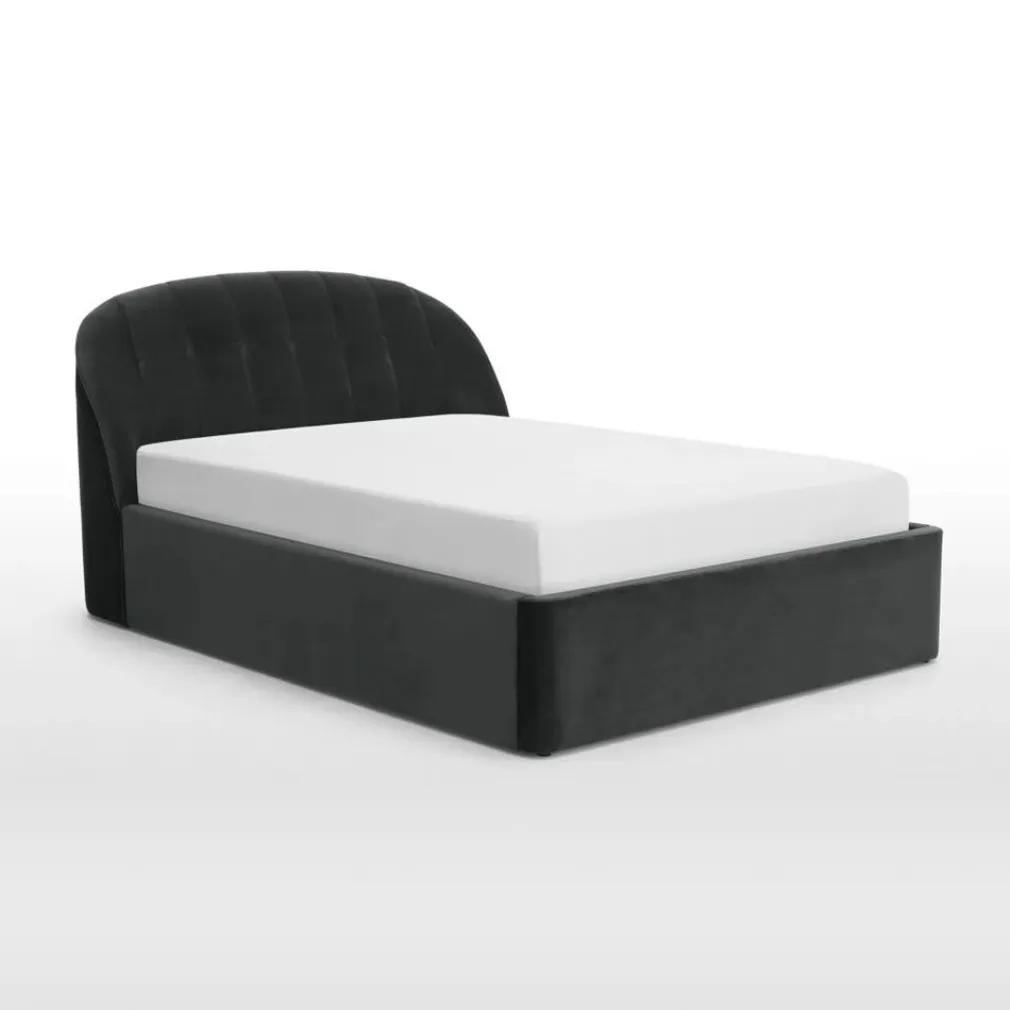 Cama Europea Otomana Margot – Terciopelo Gris Medianoche