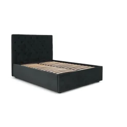Cama Europea Otomana Skye – Terciopelo Gris Medianoche