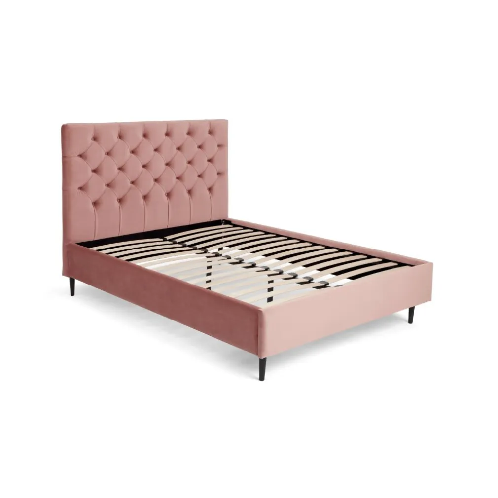 Cama Europea Skye – Terciopelo Rosa Palo