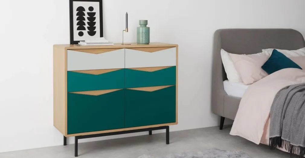 Cómoda Ancha Louis – Roble y Verde