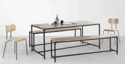 Juego de Comedor de Bancos Lomond – Madera de Mango y Negro