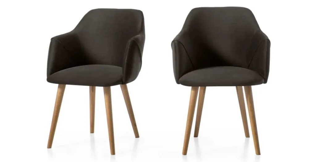 Juego de 2 sillas carver de comedor Lule – Terciopelo gris nutria y roble
