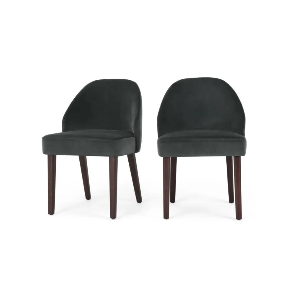 Juego de 2 sillas de comedor Alec – Terciopelo gris medianoche y patas de madera teñida