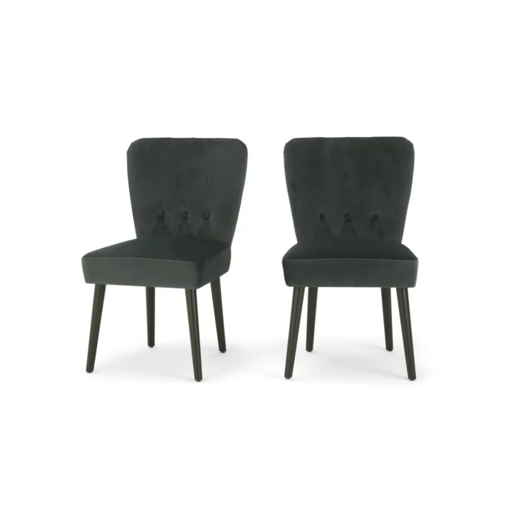 Juego de 2 sillas de comedor Charley – Terciopelo gris medianoche y negro