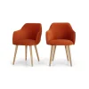 Juego de 2 sillas de comedor con reposabrazos Lule – Terciopelo naranja llama y roble