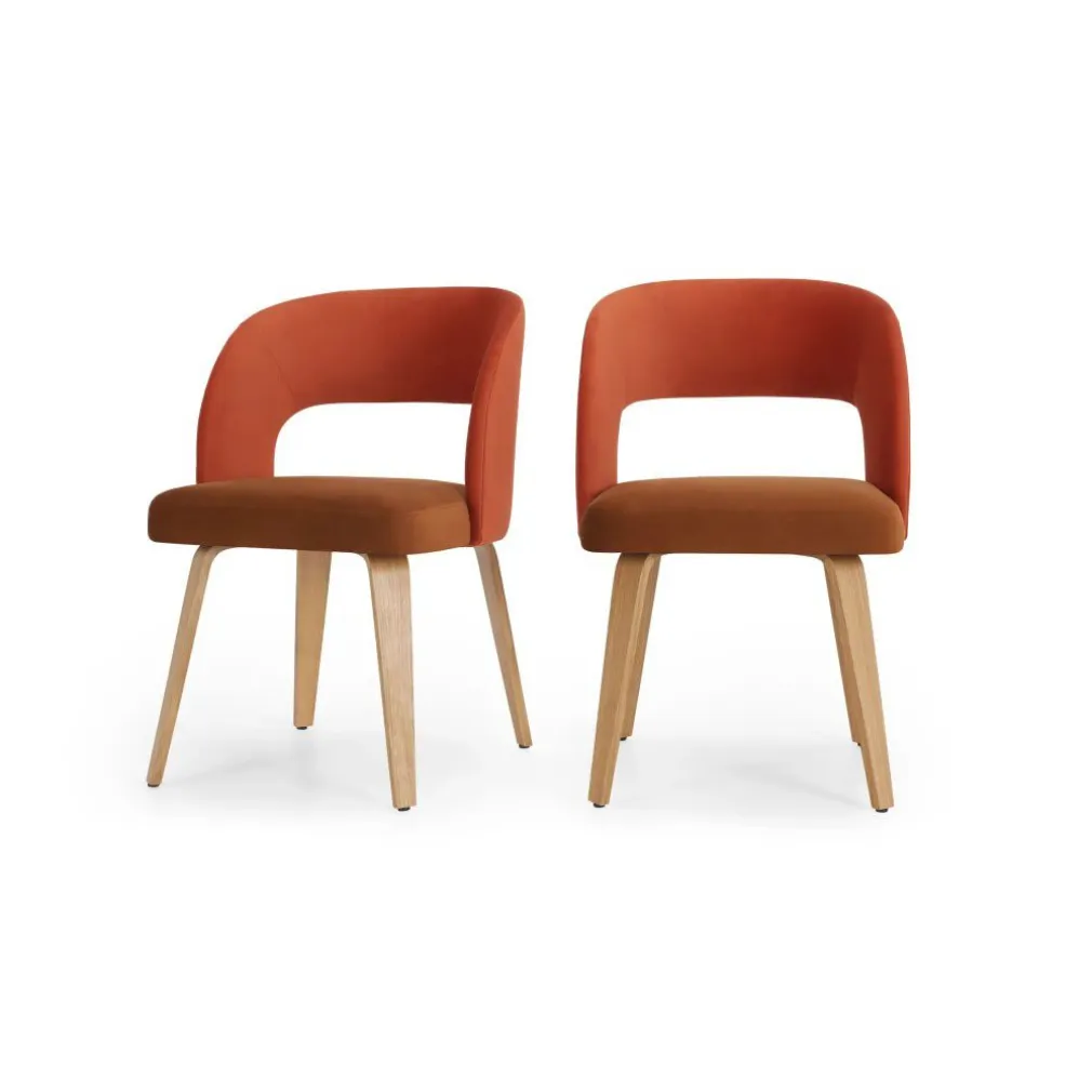 Juego de 2 sillas de comedor Enid – Terciopelo naranja y dorado