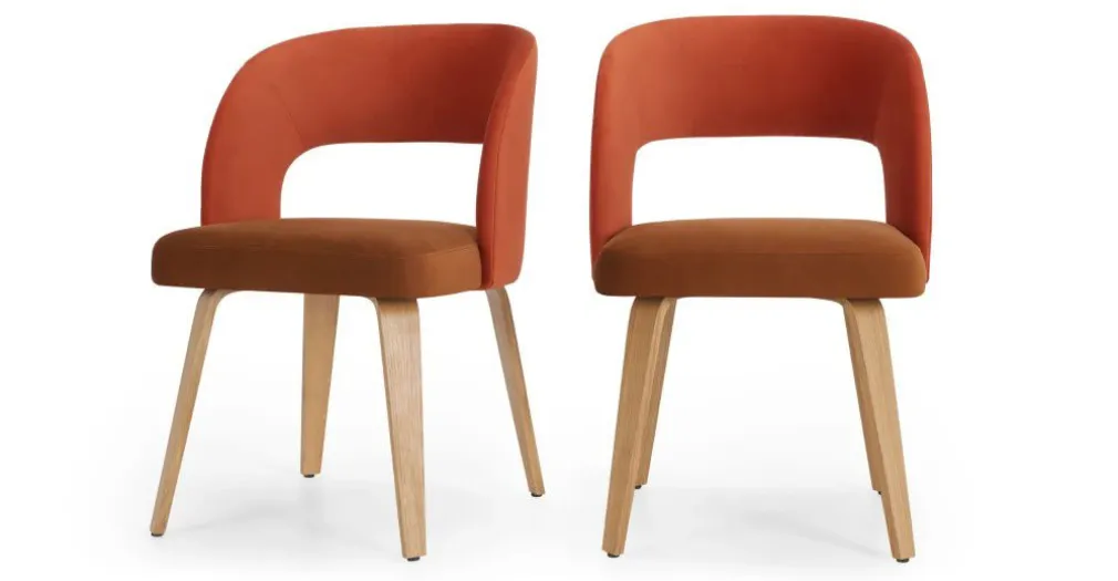 Juego de 2 sillas de comedor Enid – Terciopelo naranja y dorado