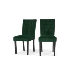 Juego de 2 sillas de comedor Flynn – Terciopelo verde pino y negro