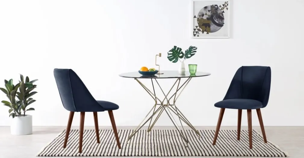 Juego de 2 sillas de comedor Lule – Terciopelo azul real y nogal ⚡