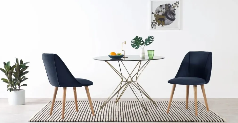 Juego de 2 sillas de comedor Lule – Terciopelo azul real y roble