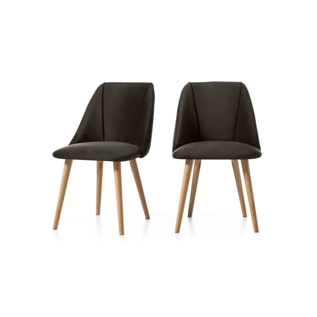 Juego de 2 sillas de comedor Lule – Terciopelo gris nutria y roble