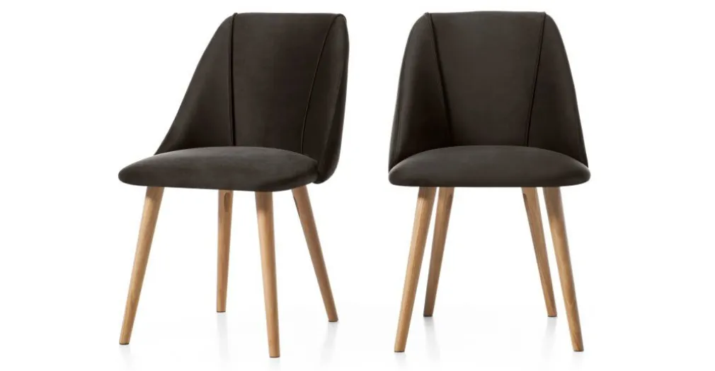 Juego de 2 sillas de comedor Lule – Terciopelo gris nutria y roble