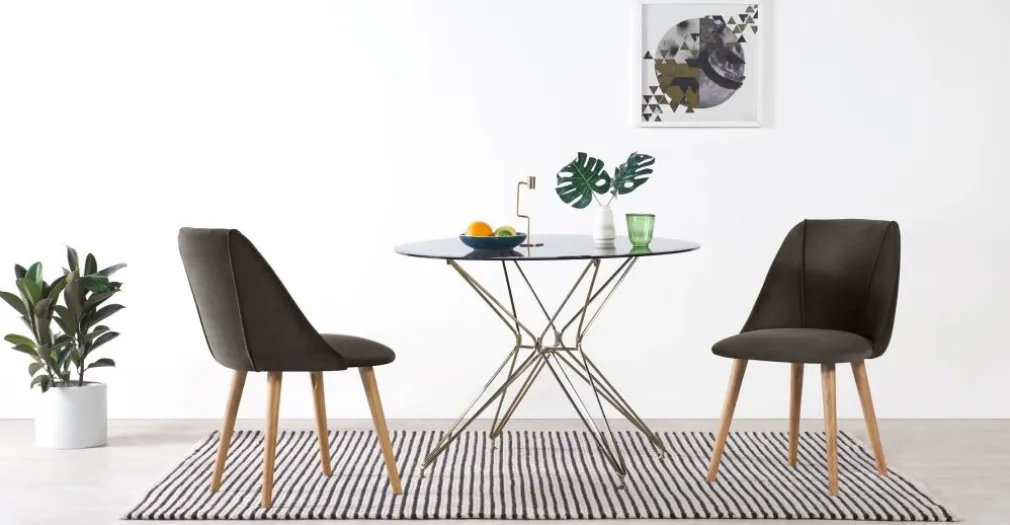 Juego de 2 sillas de comedor Lule – Terciopelo gris nutria y roble