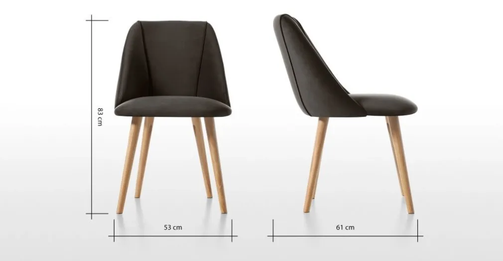 Juego de 2 sillas de comedor Lule – Terciopelo gris nutria y roble