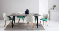 Juego de 2 sillas de comedor Lule – Verde esmeralda y gris granizo