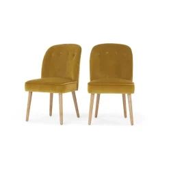 Juego de 2 sillas de comedor Margot – Terciopelo dorado vintage y madera clara