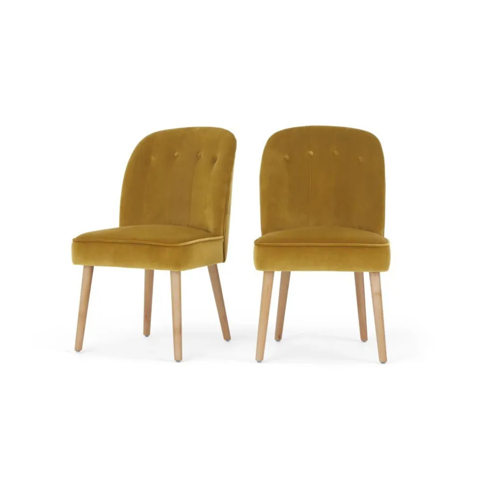 Juego de 2 sillas de comedor Margot – Terciopelo dorado vintage y madera clara