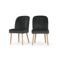 Juego de 2 sillas de comedor Margot – Terciopelo gris medianoche y madera clara