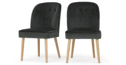 Juego de 2 sillas de comedor Margot – Terciopelo gris medianoche y madera clara