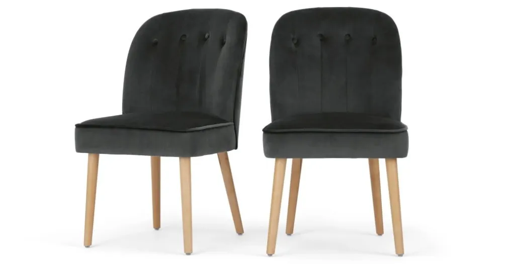 Juego de 2 sillas de comedor Margot – Terciopelo gris medianoche y madera clara