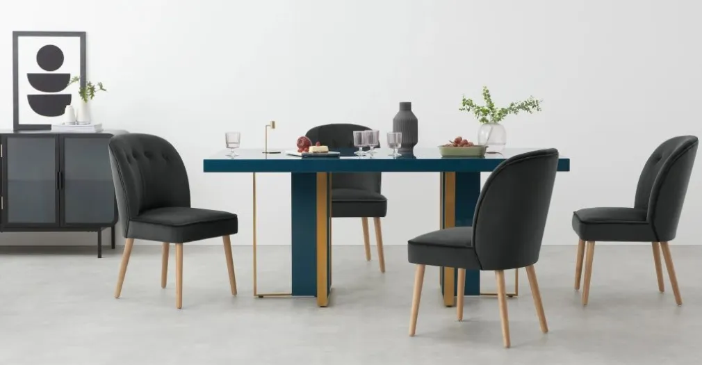 Juego de 2 sillas de comedor Margot – Terciopelo gris medianoche y madera clara