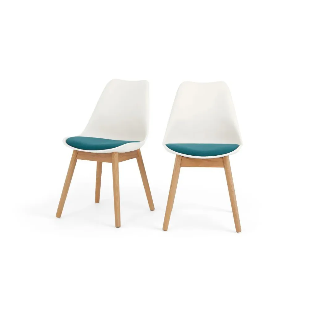 Juego de 2 sillas de comedor Thelma – Tejido blanco y azul