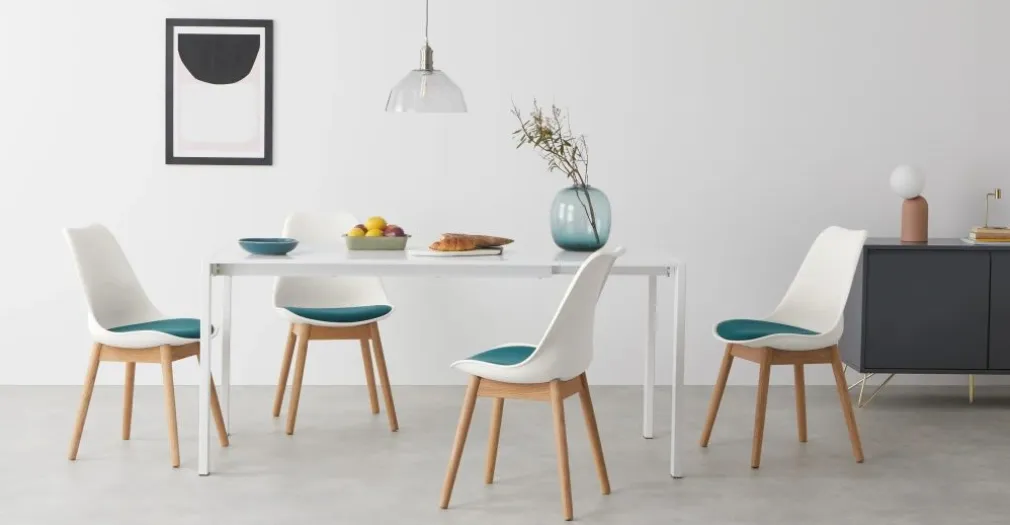 Juego de 2 sillas de comedor Thelma – Tejido blanco y azul