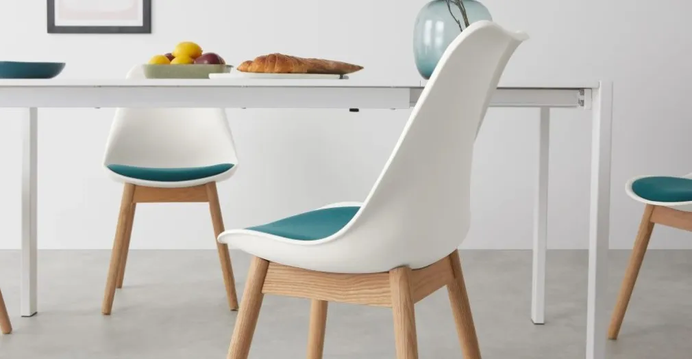 Juego de 2 sillas de comedor Thelma – Tejido blanco y azul