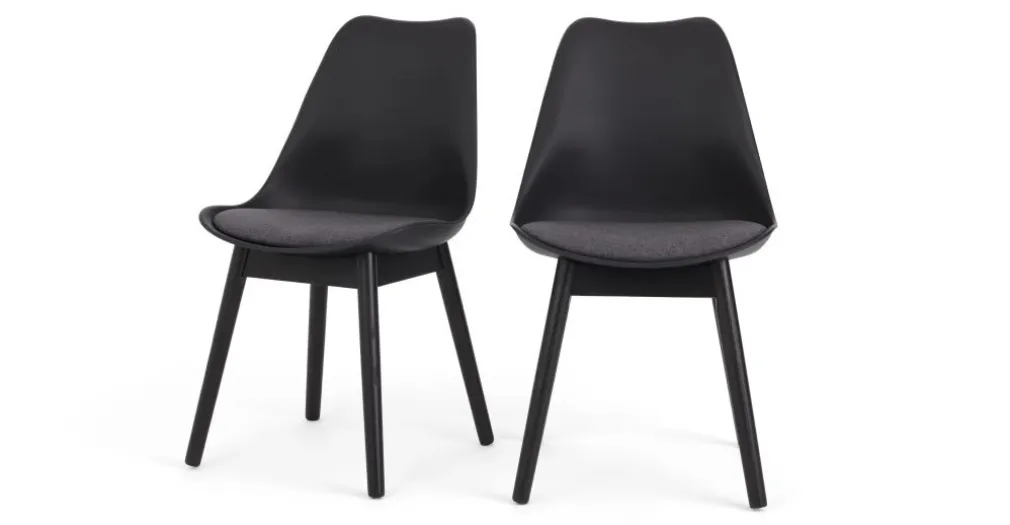 Juego de 2 sillas de comedor Thelma – Tejido negro y gris