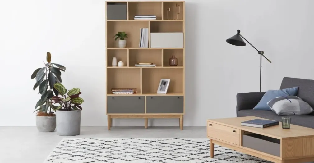 Librería ancha Campton – Roble y gris