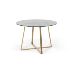 Mesa de Comedor Redonda Grande Haku – Metal y Cristal Ahumado
