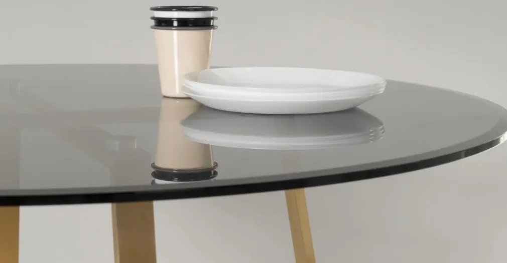 Mesa de Comedor Redonda Grande Haku – Metal y Cristal Ahumado