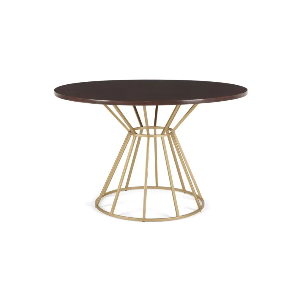 Mesa de Comedor Redonda Khalida – Madera de Mango Oscura y Metal