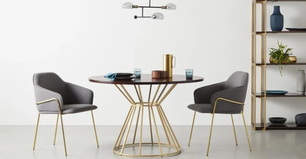 Mesa de Comedor Redonda Khalida – Madera de Mango Oscura y Metal