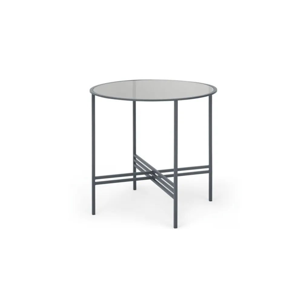 Mesa de Comedor Redonda Poppy – Metal y Cristal Ahumado
