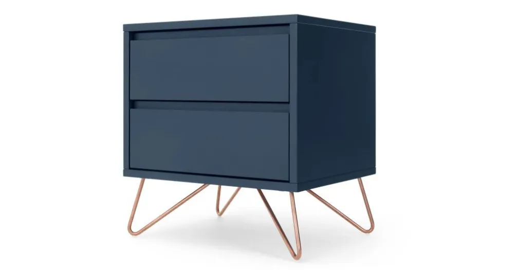 Mesa de Noche Elona – Azul Oscuro y Cobre