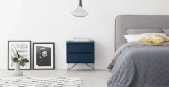 Mesa de Noche Elona – Azul Oscuro y Cobre
