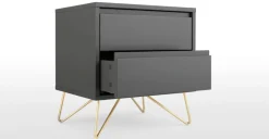 Mesa de Noche Elona – Gris Carbón y Acero Inoxidable