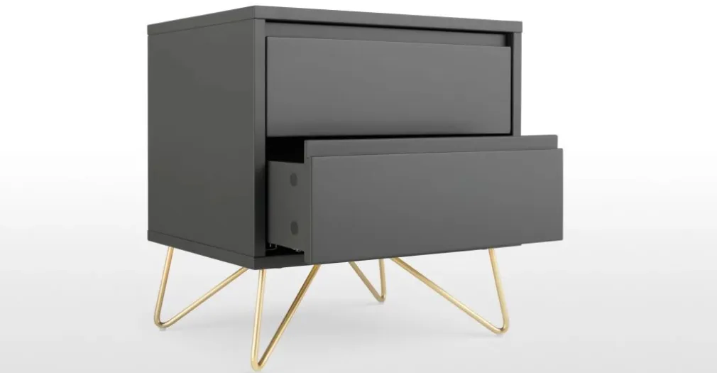 Mesa de Noche Elona – Gris Carbón y Acero Inoxidable