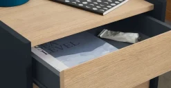 Mesa de noche Stu – Efecto roble y azul océano