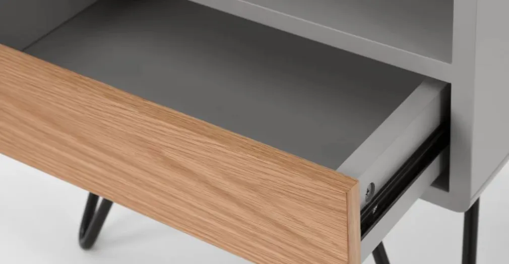 Mesa de noche Ukan – Gris y roble