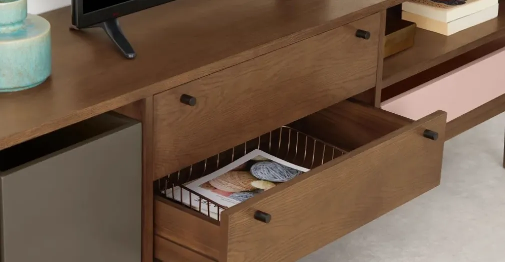 Mueble multimedia Campton – Roble oscuro y gris