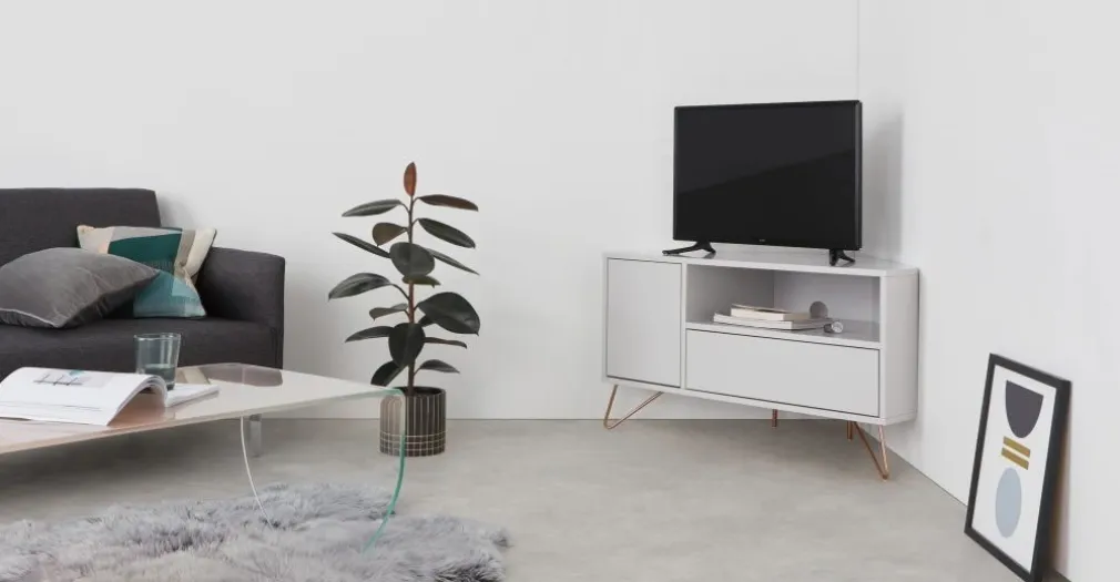 Mueble multimedia esquinero Elona – Gris y cobre