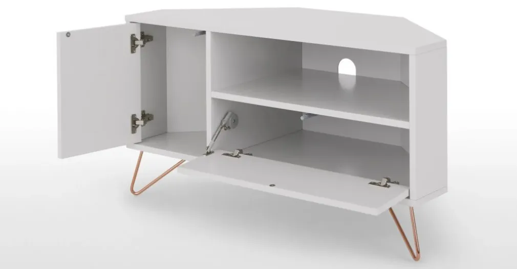 Mueble multimedia esquinero Elona – Gris y cobre
