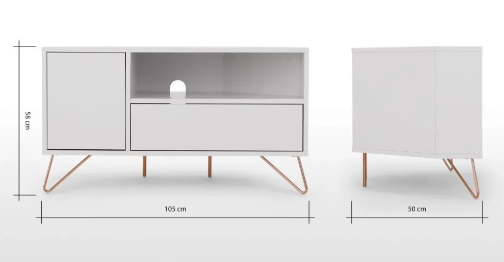 Mueble multimedia esquinero Elona – Gris y cobre