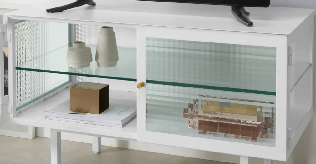 Mueble multimedia Marden – Blanco y cristal