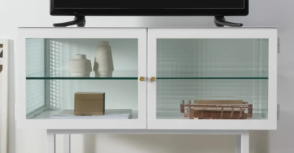 Mueble multimedia Marden – Blanco y cristal