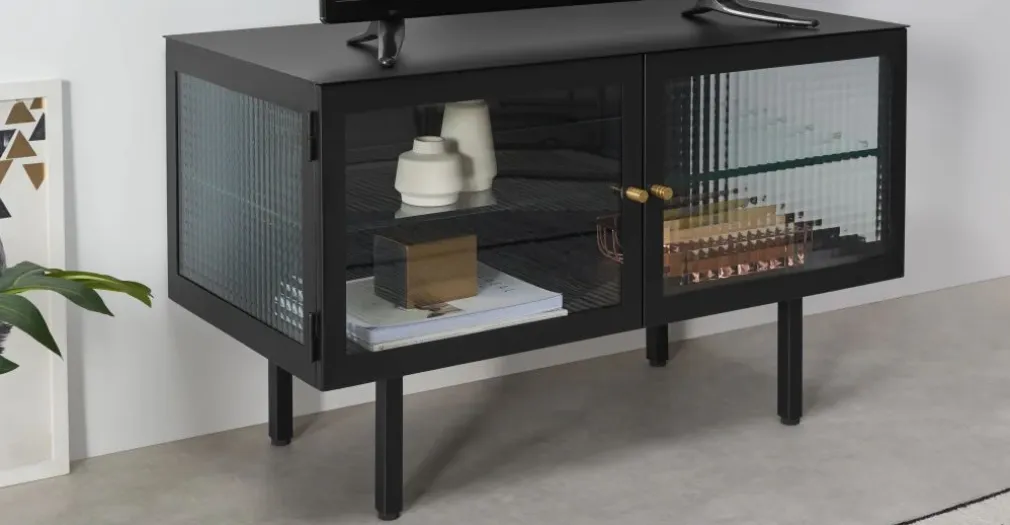 Mueble multimedia Marden – Gris carbón y cristal